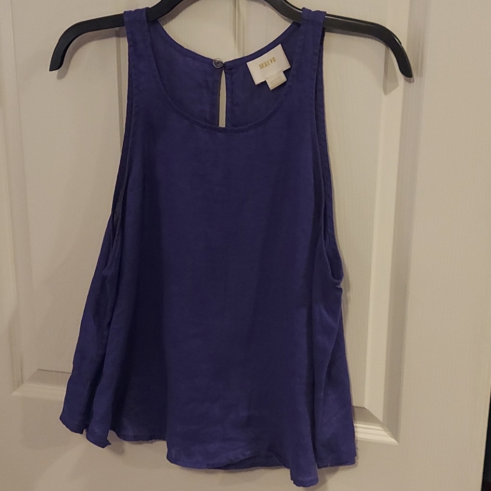 Maeve by Anthropologie Purple Sleeveless Linen Swing Top Medium